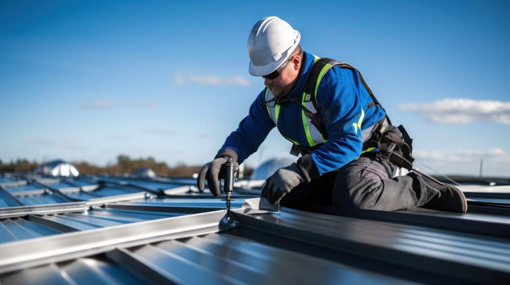 worker with white helmet roof repairs